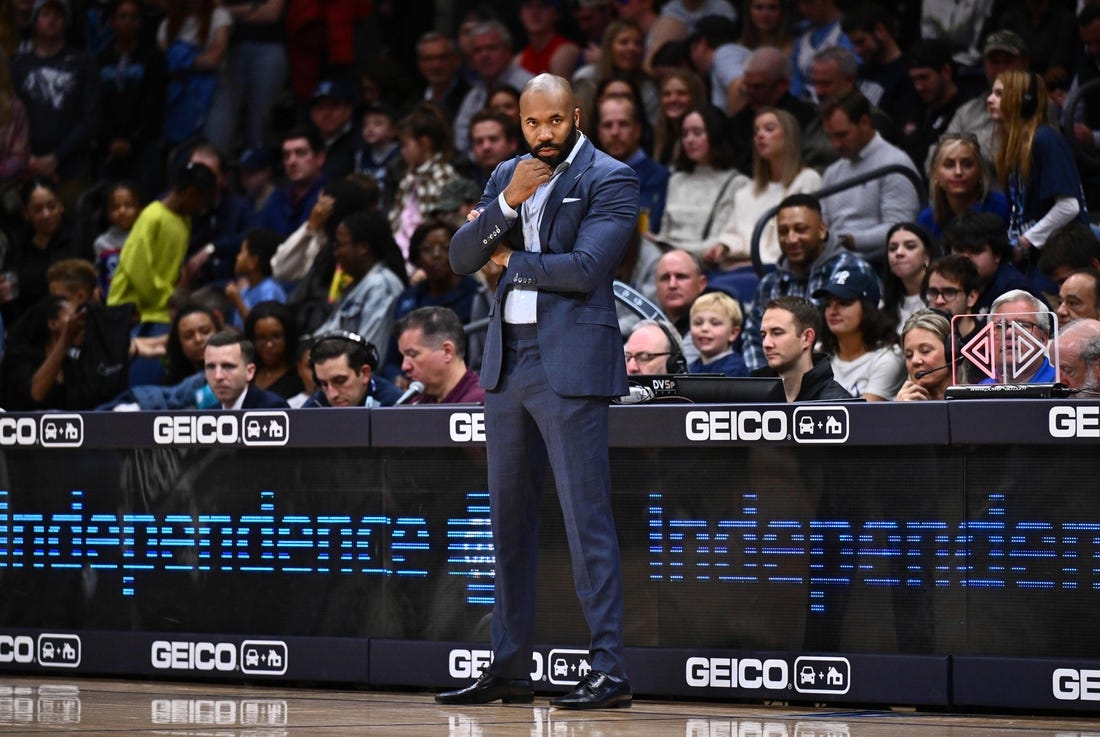 Nov 10, 2023; Villanova, Pennsylvania, USA; Villanova Wildcats head coach Kyle Neptune looks on against the Le Moyne Dolphins in the second half at William B. Finneran Pavilion. Mandatory Credit: Kyle Ross-USA TODAY Sports