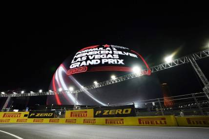 Nov 17, 2023; Las Vegas, Nevada, USA; The MSG Sphere is observed prior to the start of the qualifiers at the Las Vegas Strip Circuit. Mandatory Credit: Lucas Peltier-USA TODAY Sports