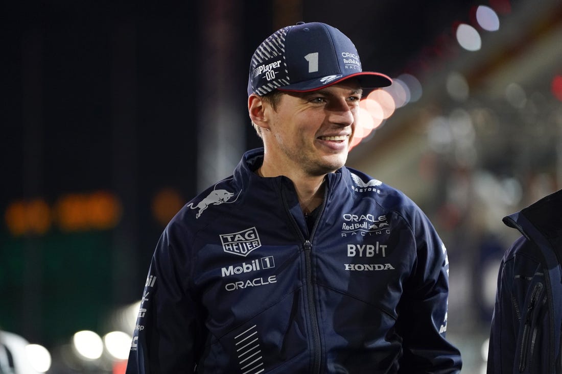 Nov 18, 2023; Las Vegas, Nevada, USA; Red Bull Racing Honda driver Max Verstappen of Netherlands (1) during the Formula 1 Heineken Silver Las Vegas Grand Prix at the Las Vegas Strip Circuit. Mandatory Credit: Lucas Peltier-USA TODAY Sports