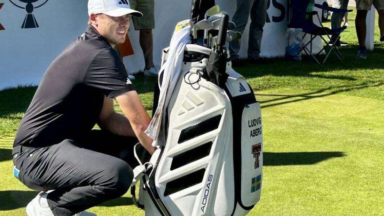 Ludvig Aberg looks down the first fairway of the Sea Island Club Seaside Course on Sunday before hitting his first tee shot in the final round of the RSM Classic.