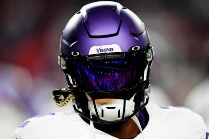 Nov 19, 2023; Denver, Colorado, USA; Minnesota Vikings running back Alexander Mattison (2) before the game against the Denver Broncos at Empower Field at Mile High. Mandatory Credit: Ron Chenoy-USA TODAY Sports