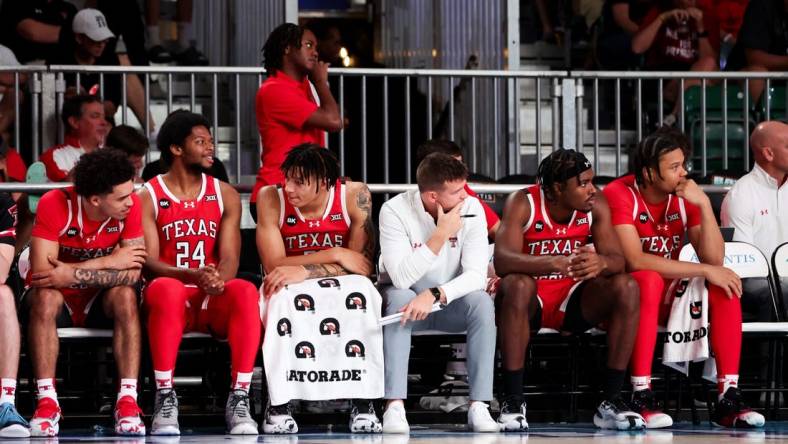 Nov 22, 2023; Paradise Island, BAHAMAS;  Texas Tech Red Raiders bench during the second half against the Villanova Wildcats at Imperial Arena. Mandatory Credit: Kevin Jairaj-USA TODAY Sports