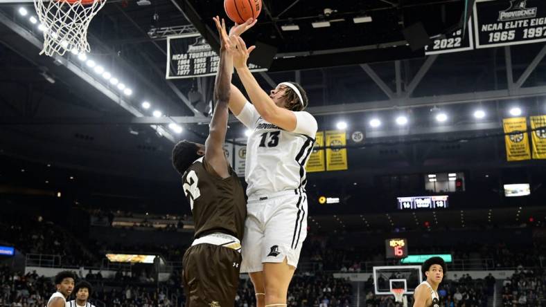 Providence Friars forward Josh Oduro (13) goes for a lay up against the Lehigh Mountain Hawks during the first half at Amica Mutual Pavilion. Mandatory Credit: Eric Canha-USA TODAY Sports