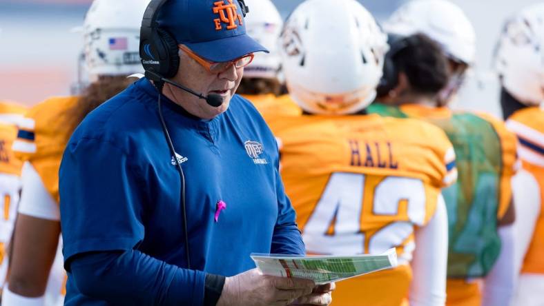 UTEP head football coach Dana Dimel at a game against Liberty on Saturday, Nov. 25, 2023, at the Sun Bowl Stadium.