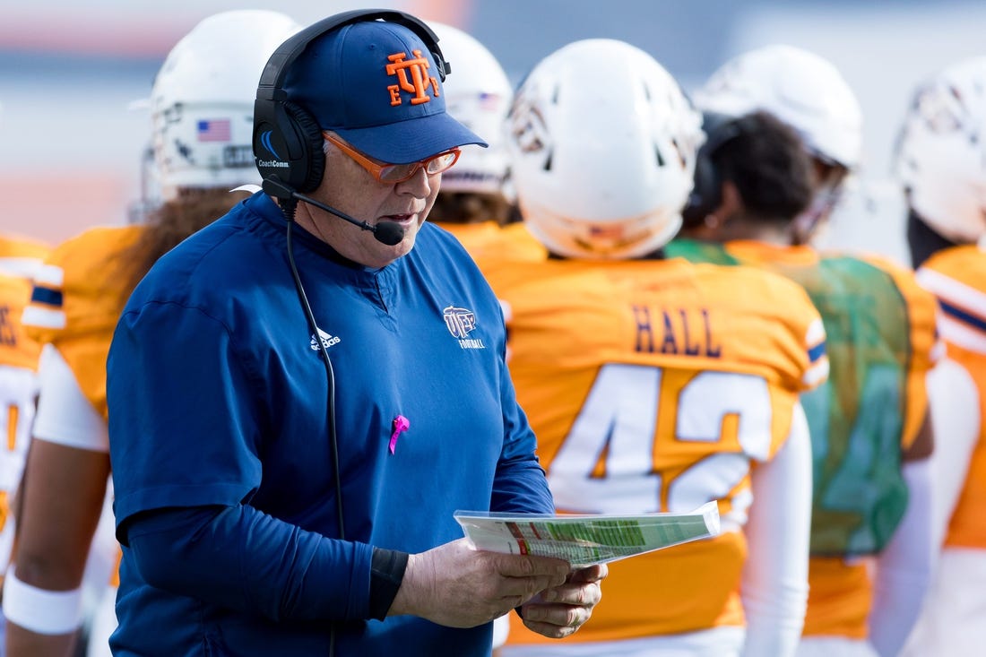 UTEP head football coach Dana Dimel at a game against Liberty on Saturday, Nov. 25, 2023, at the Sun Bowl Stadium.