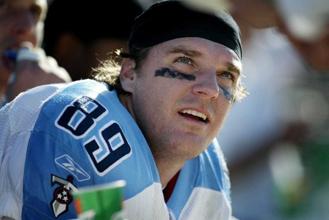 Tennessee Titans tight end Frank Wycheck (89) sits on the sideline against the Jacksonville Jaguars at Alltell Stadium Dec. 22, 2002 in Jacksonville, Fla.

Titans V Jaguars