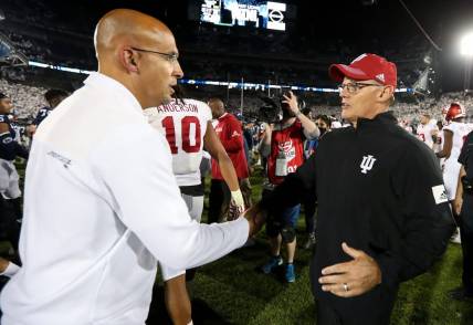 Former Indiana Hoosiers head coach Tom Allen is reportedly joining Penn State Nittany Lions head coach James Franklin (left) as defensive coordinator Penn State won 24-0. Mandatory Credit: Matthew OHaren-USA TODAY Sports
