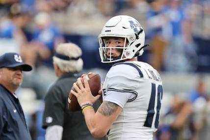 Utah State Aggies quarterback Levi Williams knows his way around the Potato Bowl. Mandatory Credit: Rob Gray-USA TODAY Sports