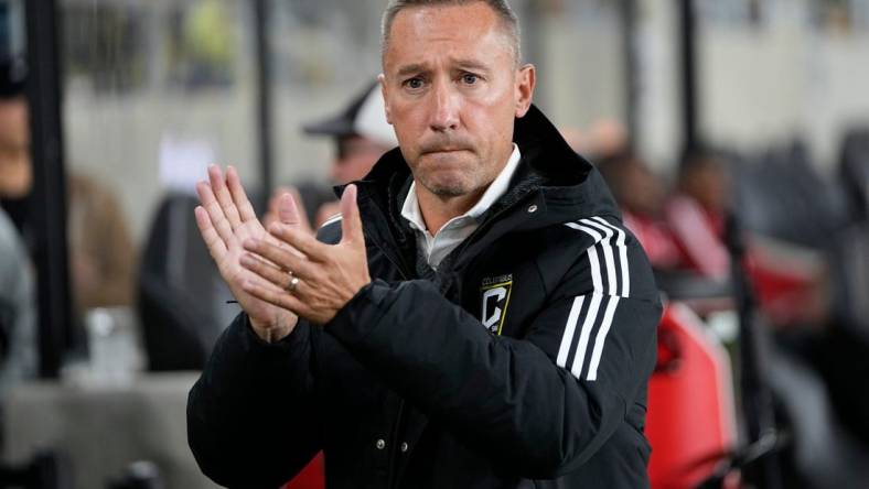 Oct 1, 2022; Columbus, Ohio, USA;  Columbus Crew head coach Caleb Porter walks the sideline prior to the MLS soccer game against the New York Red Bulls at Lower.com Field. The Crew won 2-1. Mandatory Credit: Adam Cairns-The Columbus Dispatch

Mls New York Red Bulls At Columbus Crew