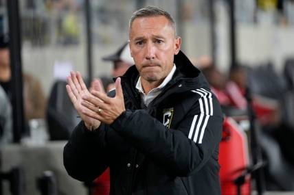Oct 1, 2022; Columbus, Ohio, USA;  Columbus Crew head coach Caleb Porter walks the sideline prior to the MLS soccer game against the New York Red Bulls at Lower.com Field. The Crew won 2-1. Mandatory Credit: Adam Cairns-The Columbus Dispatch

Mls New York Red Bulls At Columbus Crew