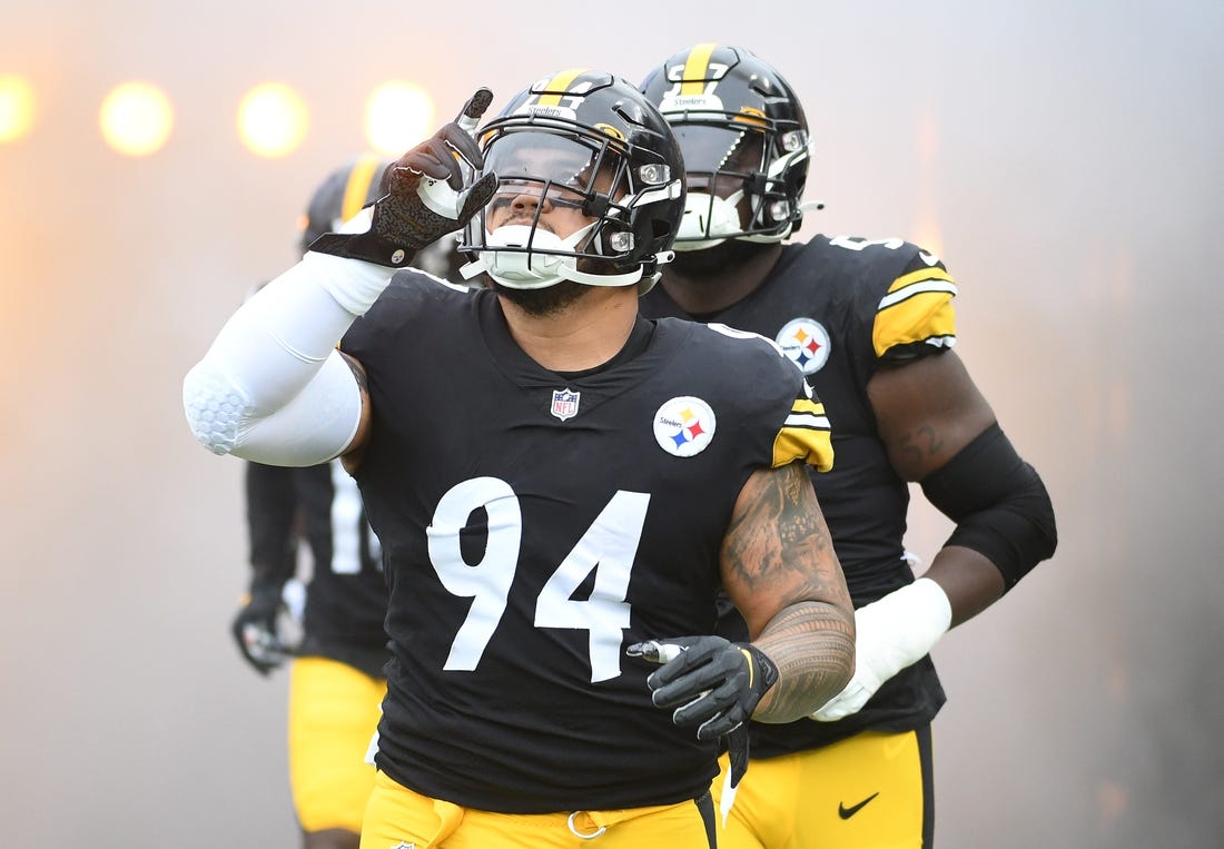 Oct 2, 2022; Pittsburgh, Pennsylvania, USA;  Pittsburgh Steelers defensive end Tyson Alualu (94) takes the field before playing the New York Jets at Acrisure Stadium. Mandatory Credit: Philip G. Pavely-USA TODAY Sports