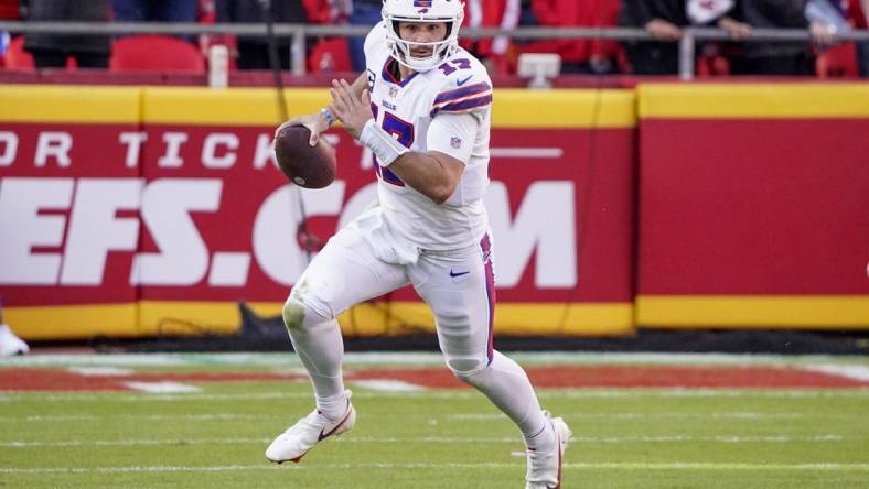 Bills quarterback Josh Allen has two regular-season wins in a row at Arrowhead Stadium. Mandatory Credit: Denny Medley-USA TODAY Sports