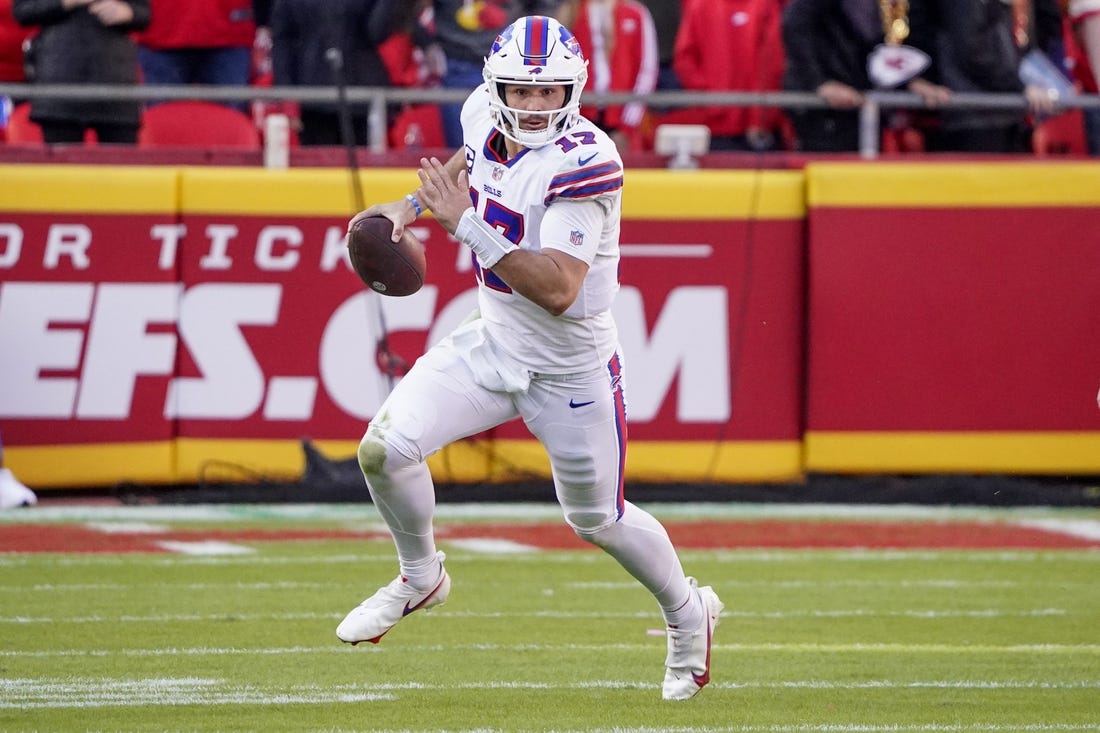Bills quarterback Josh Allen has two regular-season wins in a row at Arrowhead Stadium. Mandatory Credit: Denny Medley-USA TODAY Sports