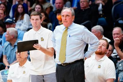Nov 7, 2022; Villanova, Pennsylvania, USA; La Salle Explorers head coach Fran Dunphy looks on from the bench during the second half against the Villanova Wildcats at William B. Finneran Pavilion. Mandatory Credit: Gregory Fisher-USA TODAY Sports