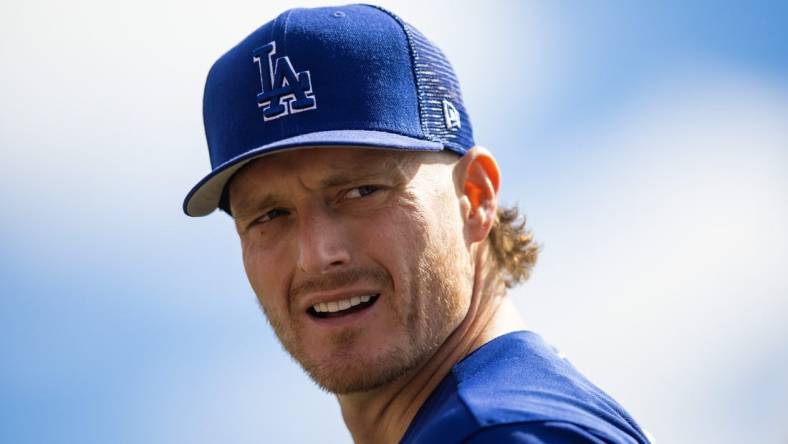 Feb 26, 2023; Phoenix, Arizona, USA; Los Angeles Dodgers pitcher Shelby Miller during a spring training game at Camelback Ranch-Glendale. Mandatory Credit: Mark J. Rebilas-USA TODAY Sports