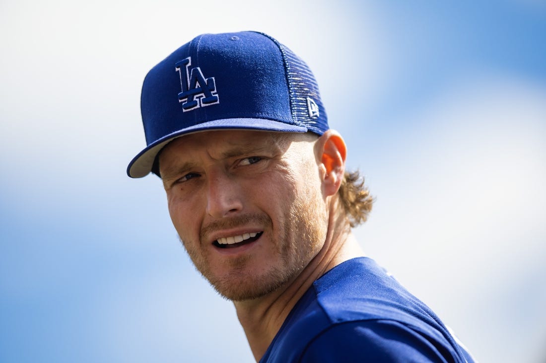 Feb 26, 2023; Phoenix, Arizona, USA; Los Angeles Dodgers pitcher Shelby Miller during a spring training game at Camelback Ranch-Glendale. Mandatory Credit: Mark J. Rebilas-USA TODAY Sports