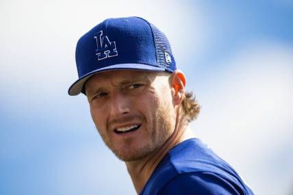Feb 26, 2023; Phoenix, Arizona, USA; Los Angeles Dodgers pitcher Shelby Miller during a spring training game at Camelback Ranch-Glendale. Mandatory Credit: Mark J. Rebilas-USA TODAY Sports