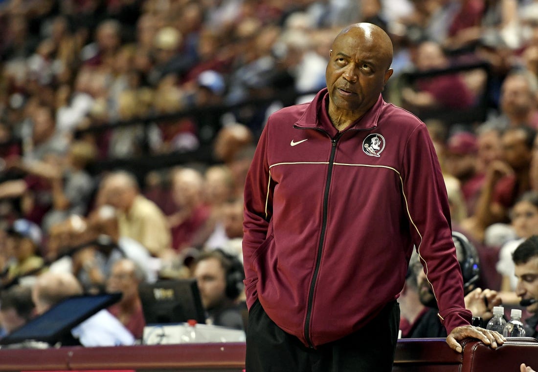 Feb 27, 2023; Tallahassee, Florida, USA; Florida State Seminoles head coach Lenoard Hamilton during the second half against the North Carolina Tar Heels at Donald L. Tucker Center. Mandatory Credit: Melina Myers-USA TODAY Sports