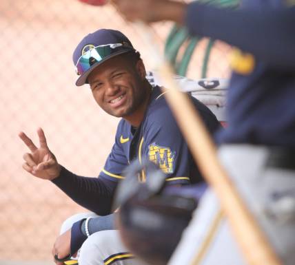 Milwaukee Brewers prospect Jackson Chourio smiles for a photo during minor league workouts at American Family Fields of Phoenix on March 6, 2023.

Ctk18529 2