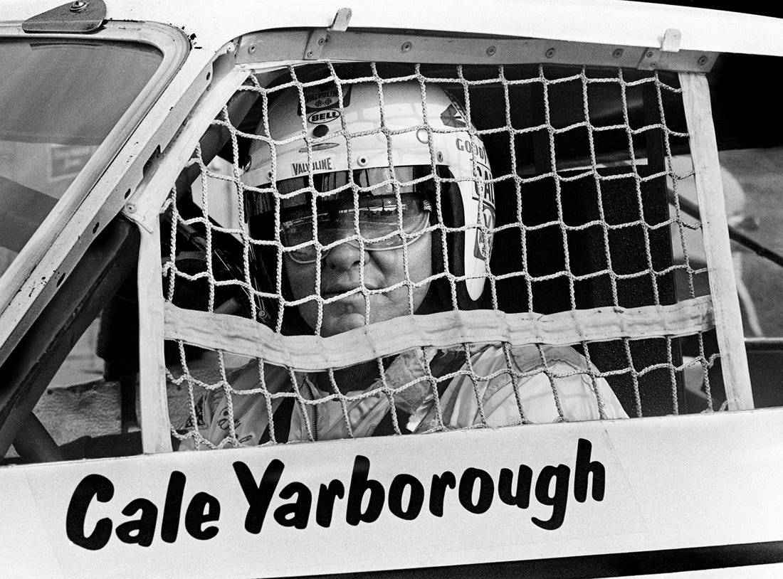 Cale Yarborough gets ready to take his car out on the track in preparation for his qualifying run at the Fairgrounds Speedway May 11, 1973. Yarborough went on to capture the pole position for the Music City 420 Grand National race with a record run of 110.892 in his Chevrolet.