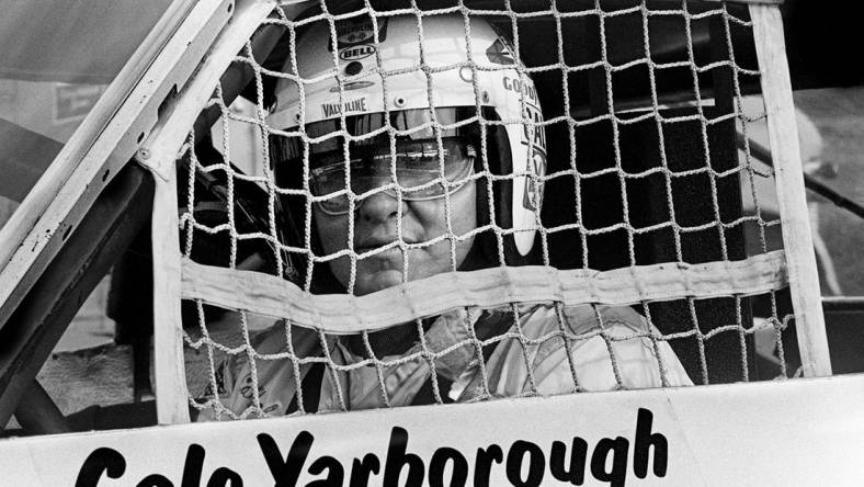 Cale Yarborough gets ready to take his car out on the track in preparation for his qualifying run at the Fairgrounds Speedway May 11, 1973. Yarborough went on to capture the pole position for the Music City 420 Grand National race with a record run of 110.892 in his Chevrolet.