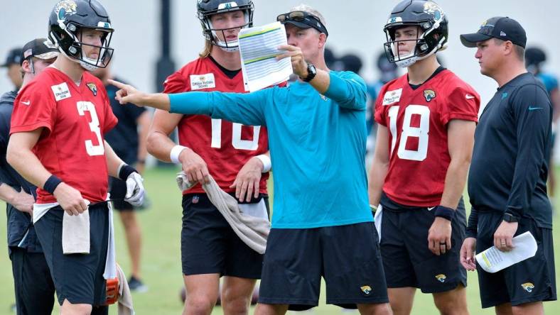 Jacksonville Jaguars backup C.J. Beathard (3) might be in line to start at Tampa Bay with Trevor Lawrence (16) in concussion protocol.