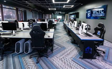 The Waukesha County Technical College in Pewaukee recently opened it's Esports gaming facility as seen on Friday, Sept. 29, 2023. The 1,800 square-foot lab features 18 fully equipped Alienware Aurora R15 gaming stations plus high-end streaming equipment, along with sophisticated headsets, mechanical keyboards and mice.