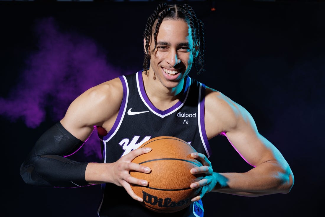 Oct 2, 2023; Sacramento, CA, USA; Sacramento Kings center Chance Comanche (22) poses for a photo during media day at Golden 1 Center. Mandatory Credit: Sergio Estrada-USA TODAY Sports