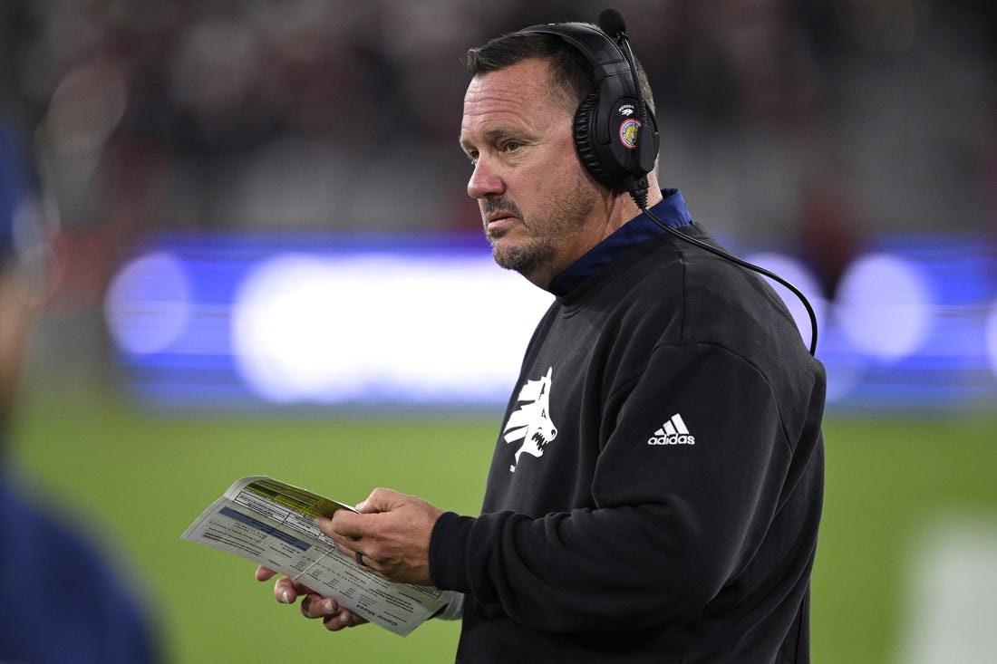 Oct 21, 2023; San Diego, California, USA; Nevada Wolf Pack head coach Ken Wilson looks on during the first half against the San Diego State Aztecs at Snapdragon Stadium. Mandatory Credit: Orlando Ramirez-USA TODAY Sports