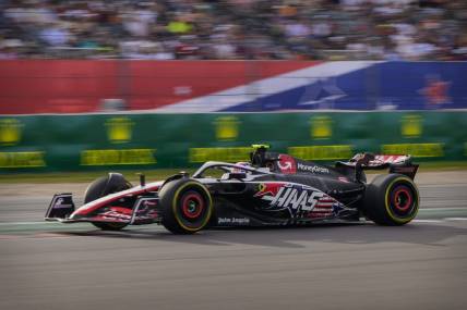 Oct 21, 2023; Austin, Texas, USA; Moneygram Haas F1 driver Nico Hulkenberg (27) of Team Germany drives during the Sprint Race of the 2023 United States Grand Prix at Circuit of the Americas. Mandatory Credit: Jerome Miron-USA TODAY Sports