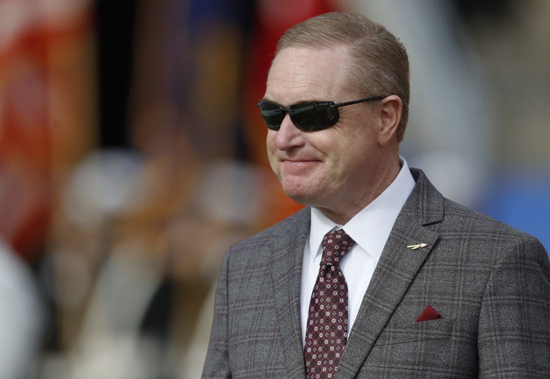 Nov 4, 2023; Pittsburgh, Pennsylvania, USA;  Florida State Seminoles Athletic Director Michael Alford in attendance as the Florida State Seminoles play the Pittsburgh Panthers at Acrisure Stadium. Mandatory Credit: Charles LeClaire-USA TODAY Sports