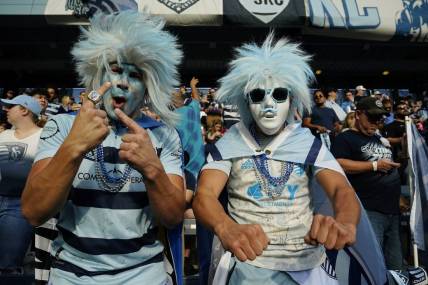 Nov 5, 2023; Kansas City, KS, USA; Sporting Kansas City fans before the start of the match of game two in a round one match of the 2023 MLS Cup Playoffs at Children's Mercy Park. Mandatory Credit: Jay Biggerstaff-USA TODAY Sports