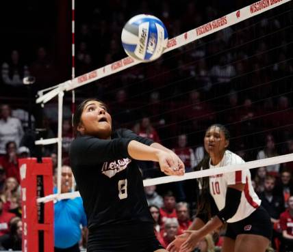 Nebraska libero/defensive specialist Lexi Rodriguez (8) is seen during the second set of the game against Wisconsin on Friday November 24, 2023 at the UW Field House in Madison, Wis.