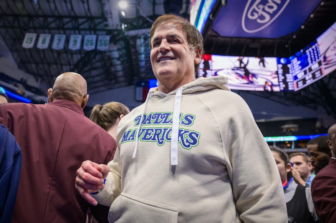 Nov 28, 2023; Dallas, Texas, USA; Dallas Mavericks owner Mark Cuban walks off the court after the Mavericks victory over the Houston Rockets at the American Airlines Center. Mandatory Credit: Jerome Miron-USA TODAY Sports