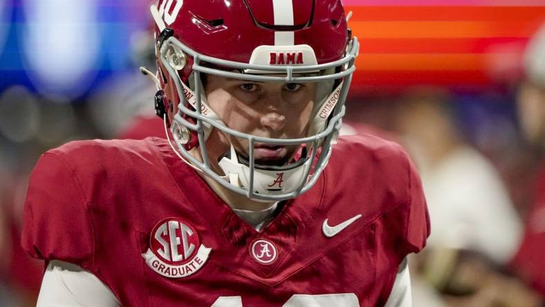 Dec 2, 2023; Atlanta, GA, USA;  Alabama Crimson Tide place kicker Will Reichard (16) warms up before the SEC Championship Game against the Georgia Bulldogs at Mercedes-Benz Stadium. Mandatory Credit: Gary Cosby Jr.-USA TODAY Sports