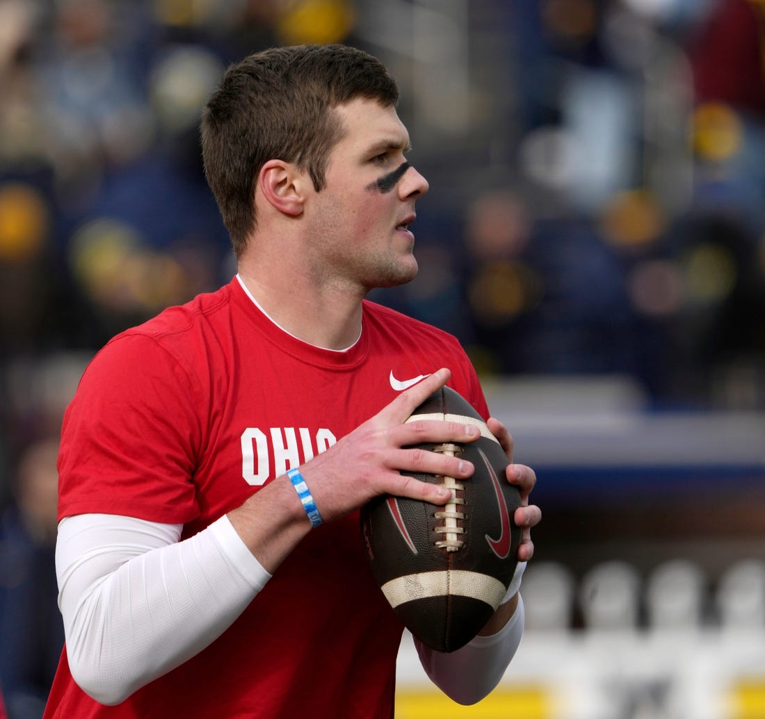 Nov. 25, 2023; Ann Arbor, Mi., USA;
Ohio State Buckeyes quarterback Kyle McCord (6) warms up before Saturday  s NCAA Division I football game against the Michigan Wolverines at Michigan Stadium.