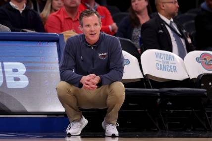 Dec 5, 2023; New York, New York, USA;  Florida Atlantic Owls head coach Dusty May coaches against the Illinois Fighting Illini during the first half at Madison Square Garden. Mandatory Credit: Brad Penner-USA TODAY Sports
