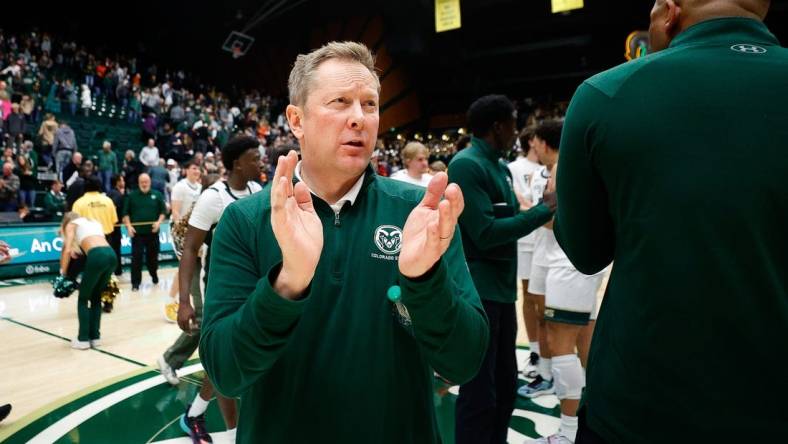 Dec 6, 2023; Fort Collins, Colorado, USA; Colorado State Rams head coach Niko Medved after the game against the Denver Pioneers at Moby Arena. Mandatory Credit: Isaiah J. Downing-USA TODAY Sports