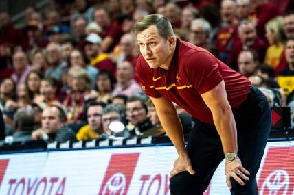 Iowa State head coach T.J. Otzelberger watches play during a basketball game at Hilton Coliseum on Thursday, Dec. 7, 2023, in Ames.