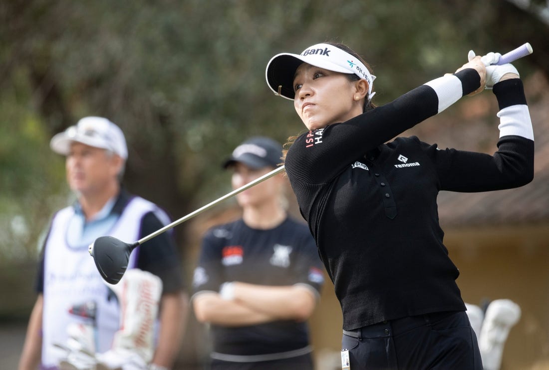 Lydia Ko tees off on the first hole at the Grant Thornton Invitational at Tiburon Golf Club in Naples on Friday, Dec. 8, 2023.