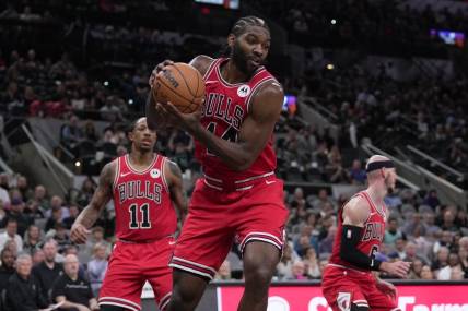 Dec 8, 2023; San Antonio, Texas, USA;  Chicago Bulls forward Patrick Williams (44) rebound in the second half against the San Antonio Spurs at the Frost Bank Center. Mandatory Credit: Daniel Dunn-USA TODAY Sports