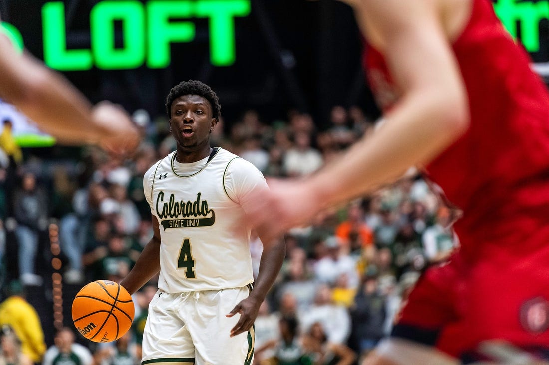Colorado State's Isaiah Stevens brings the ball up court during a game against St. Mary's at Moby Arena in Fort Collins, Colo., on Saturday, Dec. 9, 2023.
