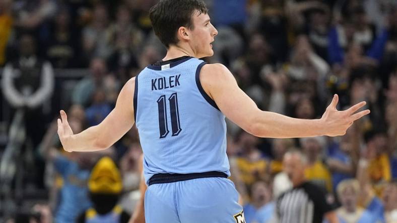 Dec 6, 2023; Milwaukee, Wisconsin, USA;  Marquette Golden Eagles guard Tyler Kolek (11) during the game against the Texas Longhorns at Fiserv Forum. Mandatory Credit: Jeff Hanisch-USA TODAY Sports