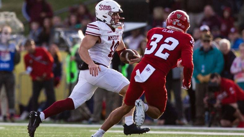 NMSU quarterback Diego Pavia runs the ball during the Isleta New Mexico Bowl on Saturday, Dec. 16, 2023, at the University Stadium in Albuquerque.