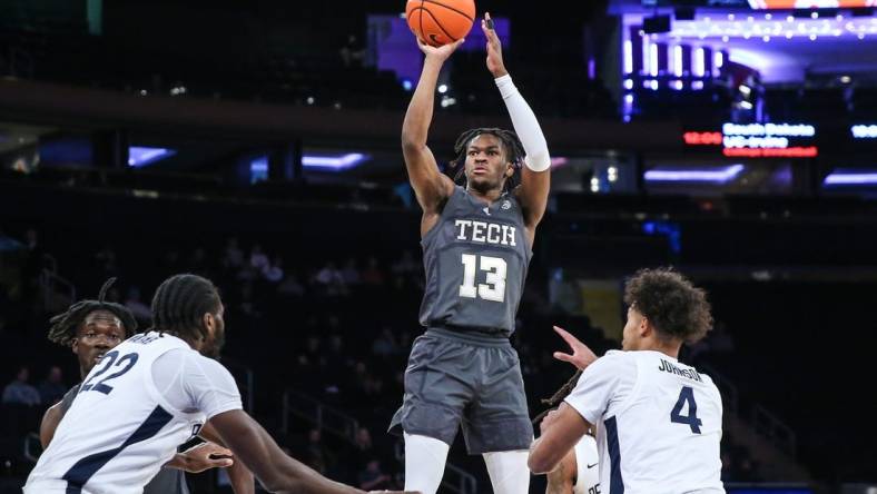 Dec 16, 2023; New York, New York, USA;  Georgia Tech Yellow Jackets guard Miles Kelly (13) at Madison Square Garden. Mandatory Credit: Wendell Cruz-USA TODAY Sports