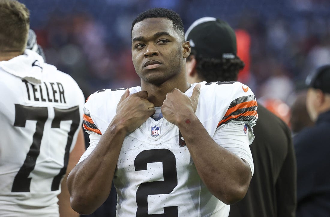 Dec 24, 2023; Houston, Texas, USA; Cleveland Browns wide receiver Amari Cooper (2) on the sideline during the fourth quarter against the Houston Texans at NRG Stadium. Mandatory Credit: Troy Taormina-USA TODAY Sports