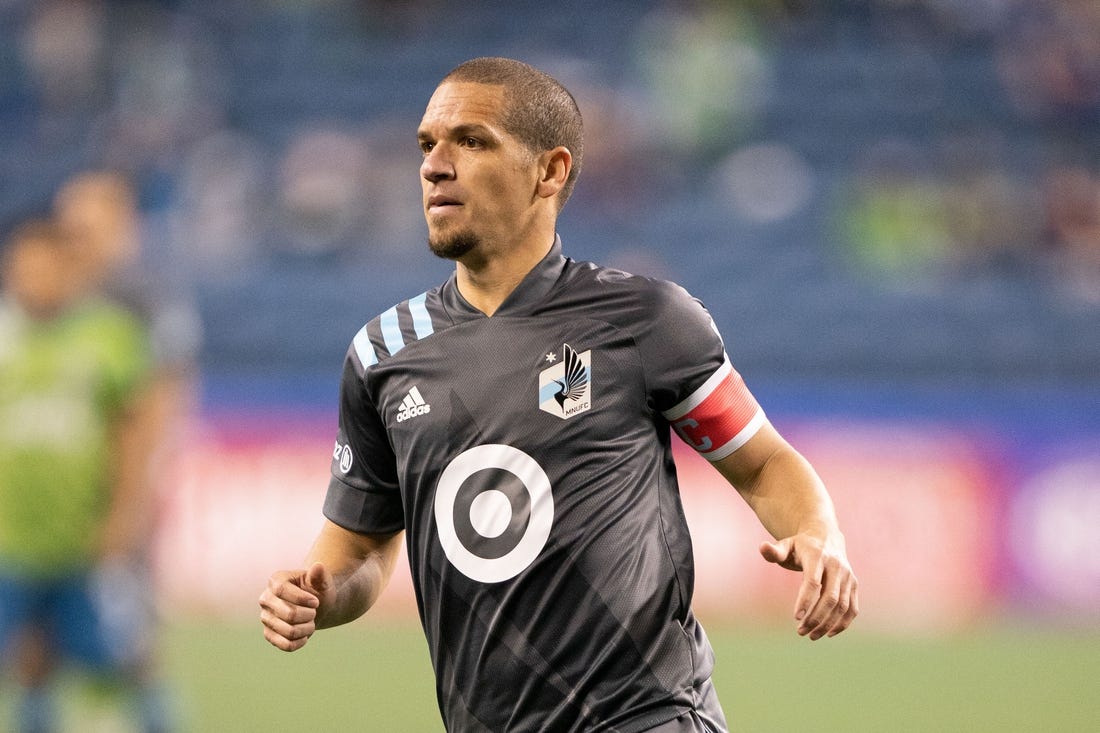 April 16, 2021; Seattle, Washington, USA; Minnesota United FC midfielder Osvaldo Alonso (6) during the second half against the Seattle Sounders FC at Lumen Field. Mandatory Credit: Kyle Terada-USA TODAY Sports