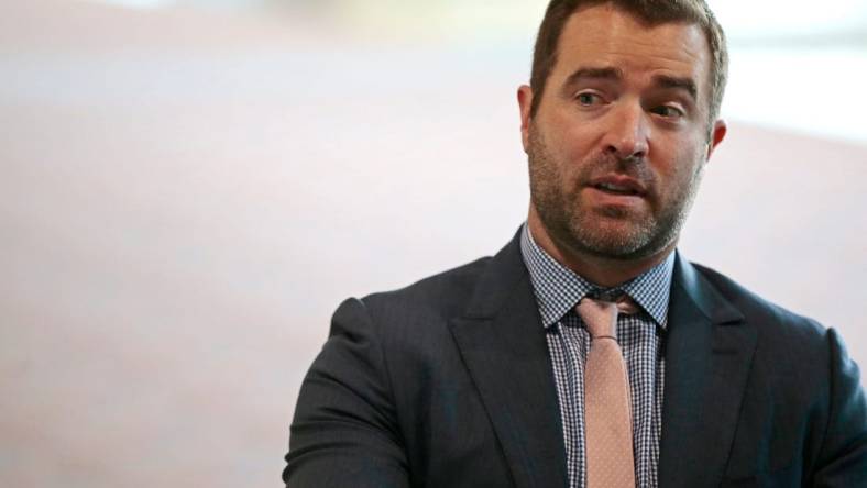 Cincinnati Bengals offensive coordinator Brian Callahan takes questions during the Cincinnati Bengals annual preseason media luncheon at Paul Brown Stadium in downtown Cincinnati on Monday, July 26, 2021.

Cincinnati Bengals Media Day