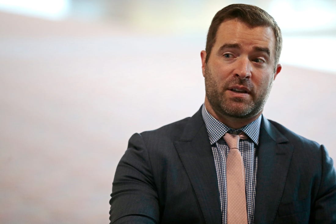 Cincinnati Bengals offensive coordinator Brian Callahan takes questions during the Cincinnati Bengals annual preseason media luncheon at Paul Brown Stadium in downtown Cincinnati on Monday, July 26, 2021.

Cincinnati Bengals Media Day