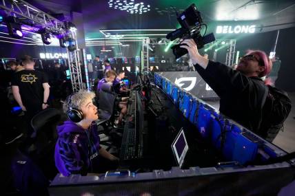Eli "Standy" Bentz of Minnesota R  KKR smiles for the camera held by Joey "JoeFries" Pennacchio while competing in the Call of Duty League Pro-Am Classic esports tournament at Belong Gaming Arena in Columbus on May 6, 2022.

Call Of Duty Esports Tournament